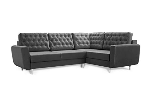 Robin Linda Ecksofa mit Schlaffunktion 2X Bettkasten Kissen Sofa L-Form Schlafsofa Freistehende Eckcouch Schlafcouch Wohnzimmermöbel Wohnlandschaft Rechts Anthracite von Robin