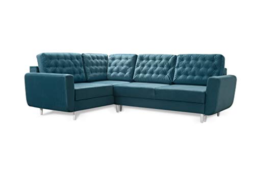 Robin Linda Ecksofa mit Schlaffunktion 2X Bettkasten Kissen Sofa L-Form Schlafsofa Freistehende Eckcouch Schlafcouch Wohnzimmermöbel Wohnlandschaft Azur von Robin