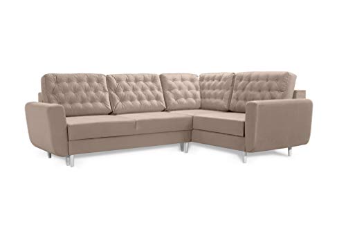 Robin Linda Ecksofa mit Schlaffunktion 2X Bettkasten Kissen Sofa L-Form Schlafsofa Freistehende Eckcouch Schlafcouch Wohnzimmermöbel Wohnlandschaft Rechts Beige von Robin