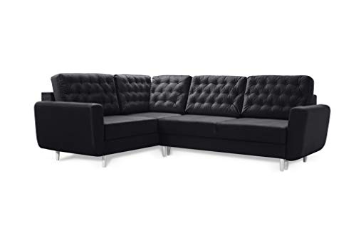 Robin Linda Ecksofa mit Schlaffunktion 2X Bettkasten Kissen Sofa L-Form Schlafsofa Freistehende Eckcouch Schlafcouch Wohnzimmermöbel Wohnlandschaft Schwarz von Robin