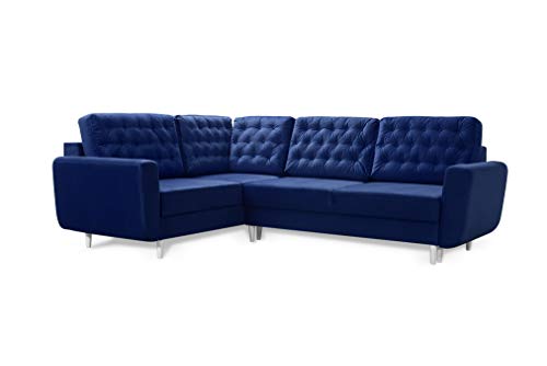 Robin Linda Ecksofa mit Schlaffunktion 2X Bettkasten Kissen Sofa L-Form Schlafsofa Freistehende Eckcouch Schlafcouch Wohnzimmermöbel Wohnlandschaft Kobalt von Robin