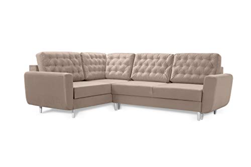 Robin Linda Ecksofa mit Schlaffunktion 2X Bettkasten Kissen Sofa L-Form Schlafsofa Freistehende Eckcouch Schlafcouch Wohnzimmermöbel Wohnlandschaft Beige von Robin