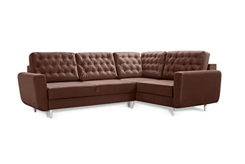 Robin Linda Ecksofa mit Schlaffunktion 2X Bettkasten Kissen Sofa L-Form Schlafsofa Freistehende Eckcouch Schlafcouch Wohnzimmermöbel Wohnlandschaft Rechts Braun von Robin