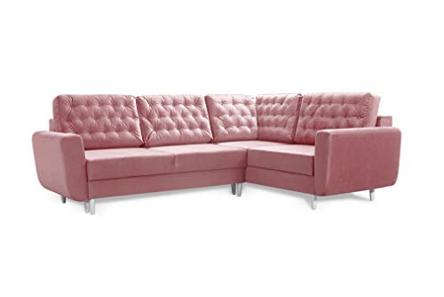 Robin Linda Ecksofa mit Schlaffunktion 2X Bettkasten Kissen Sofa L-Form Schlafsofa Freistehende Eckcouch Schlafcouch Wohnzimmermöbel Wohnlandschaft Rechts Flamingo von Robin