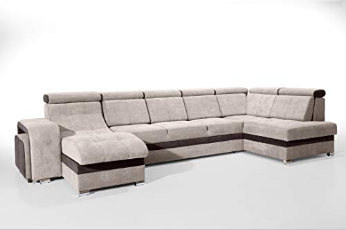 Robin Milan Ecksofa mit Schlaffunktion 2X Bettkasten 7X Kopfstützen 2X Hocker Sofa L-Form Schlafsofa Freistehende Eckcouch Schlafcouch Wohnzimmermöbel Wohnlandschaft Rechts Braun von Robin Inspire