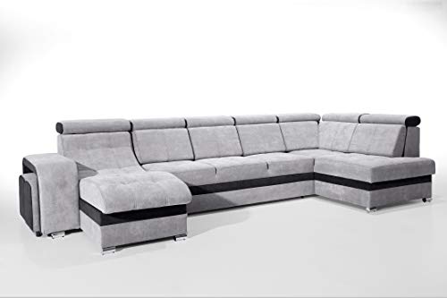 Robin Milan Ecksofa mit Schlaffunktion 2X Bettkasten 7X Kopfstützen 2X Hocker Sofa L-Form Schlafsofa Freistehende Eckcouch Schlafcouch Wohnzimmermöbel Wohnlandschaft Rechts Schwarz Grau von Robin Inspire