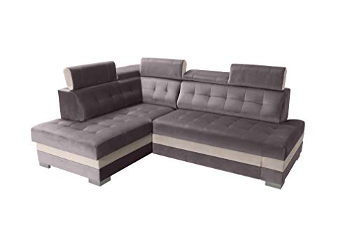 Robin Paris Ecksofa mit Schlaffunktion Bettkasten 5 Verstellbare Kopfstützen Sofa L-Form Schlafsofa Freistehende Eckcouch Schlafcouch Wohnzimmermöbel Wohnlandschaft Grau Creme von Robin Inspire