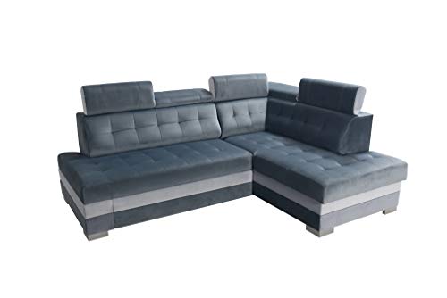 Robin Paris Ecksofa mit Schlaffunktion Bettkasten 5 Verstellbare Kopfstützen Sofa L-Form Schlafsofa Freistehende Eckcouch Schlafcouch Wohnzimmermöbel Wohnlandschaft Rechts Azur Silber von Robin