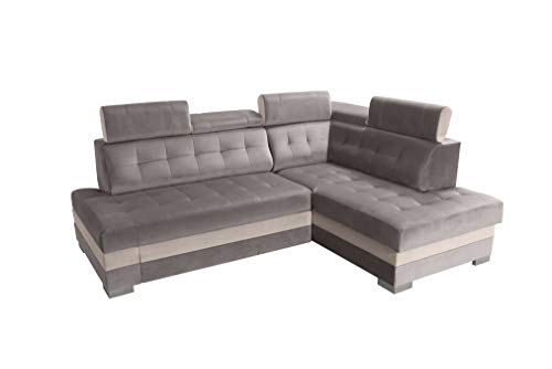 Robin Paris Ecksofa mit Schlaffunktion Bettkasten 5 Verstellbare Kopfstützen Sofa L-Form Schlafsofa Freistehende Eckcouch Schlafcouch Wohnzimmermöbel Wohnlandschaft Rechts Silber Creme von Robin