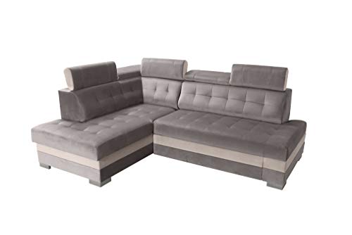 Robin Paris Ecksofa mit Schlaffunktion Bettkasten 5 Verstellbare Kopfstützen Sofa L-Form Schlafsofa Freistehende Eckcouch Schlafcouch Wohnzimmermöbel Wohnlandschaft Silber Creme von Robin Inspire