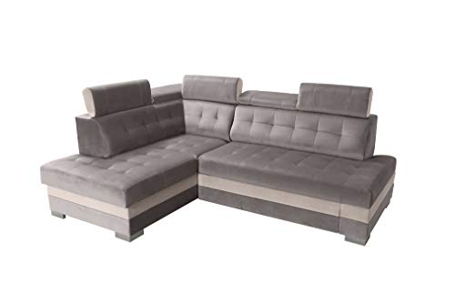 Robin Paris Ecksofa mit Schlaffunktion Bettkasten 5 Verstellbare Kopfstützen Sofa L-Form Schlafsofa Freistehende Eckcouch Schlafcouch Wohnzimmermöbel Wohnlandschaft Silber Creme von Robin