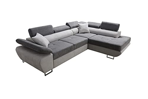 Robin Saturn Premium Ecksofa Schlaffunktion Bettkasten Verstellbare Kopfstützen Kissen Sofa L-Form Schlafsofa Eckcouch Schlafcouch Wohnzimmermöbel Wohnlandschaft Rechts Silber Anthracite von Robin