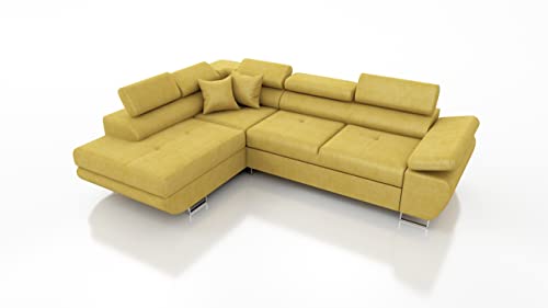 Robin Saturn Premium Ecksofa Schlaffunktion Bettkasten Verstellbare Kopfstützen Kissen Sofa L-Form Schlafsofa Freistehende Eckcouch Schlafcouch Wohnzimmermöbel Wohnlandschaft Kingston-Stoff von Robin Inspire