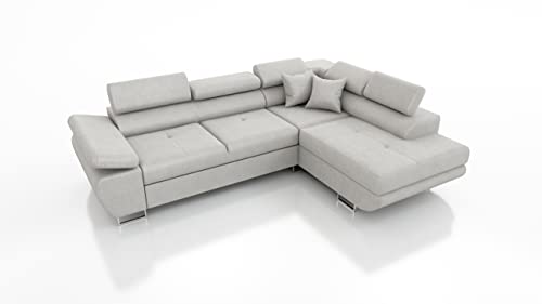 Robin Saturn Premium Ecksofa Schlaffunktion Bettkasten Verstellbare Kopfstützen Kissen Sofa L-Form Schlafsofa Freistehende Eckcouch Schlafcouch Wohnzimmermöbel Wohnlandschaft Kingston-Stoff von Robin Inspire