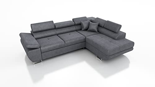 Robin Saturn Premium Ecksofa Schlaffunktion Bettkasten Verstellbare Kopfstützen Kissen Sofa L-Form Schlafsofa Freistehende Eckcouch Schlafcouch Wohnzimmermöbel Wohnlandschaft Kingston-Stoff von Robin Inspire