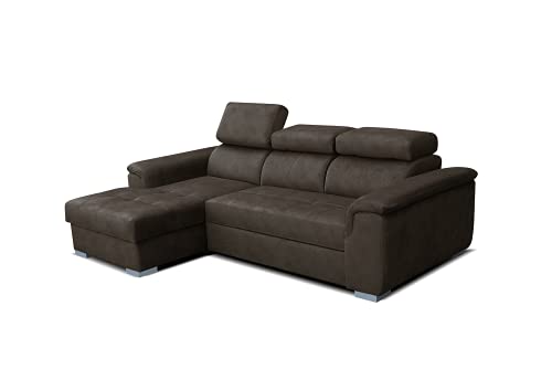 Robin Silver Ecksofa mit Schlaffunktion Bettkasten 3 Verstellbare Kopfstützen Sofa L-Form Schlafsofa Freistehende Eckcouch Schlafcouch Wohnzimmermöbel Wohnlandschaft Links Braun von Robin Inspire