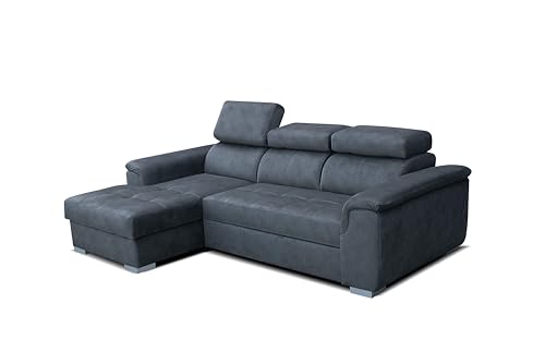 Robin Silver Ecksofa mit Schlaffunktion Bettkasten 3 Verstellbare Kopfstützen Sofa L-Form Schlafsofa Freistehende Eckcouch Schlafcouch Wohnzimmermöbel Wohnlandschaft Links Grau von Robin Inspire