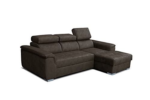 Robin Silver Ecksofa mit Schlaffunktion Bettkasten 3 Verstellbare Kopfstützen Sofa L-Form Schlafsofa Freistehende Eckcouch Schlafcouch Wohnzimmermöbel Wohnlandschaft Rechts Braun von Robin Inspire