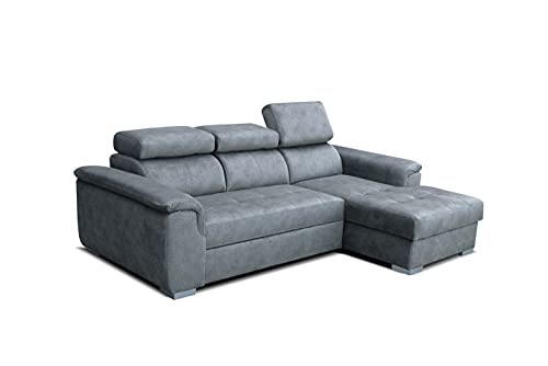 Robin Silver Ecksofa mit Schlaffunktion Bettkasten 3 Verstellbare Kopfstützen Sofa L-Form Schlafsofa Freistehende Eckcouch Schlafcouch Wohnzimmermöbel Wohnlandschaft Rechts Silber von Robin Inspire