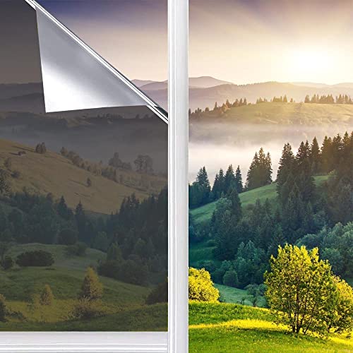 RobinEllis Fensterfolie 99% UV-Schutz Selbsthaftend leicht anzubringen Wärmeisolierung Sonnenschutz Silber Blickdicht Büro zuhause reflektierende Spiegelfolie kostenloser Installtionsschaber (60*200) von RobinEllis
