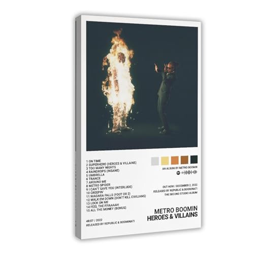 Metro Boomin Poster Heroes & Villains Albumcover Leinwand Wandkunst Rap Musik für Schlafzimmer Wohnheim Dekor Teenager Geschenke Gerahmt 30x45cm von Robnik