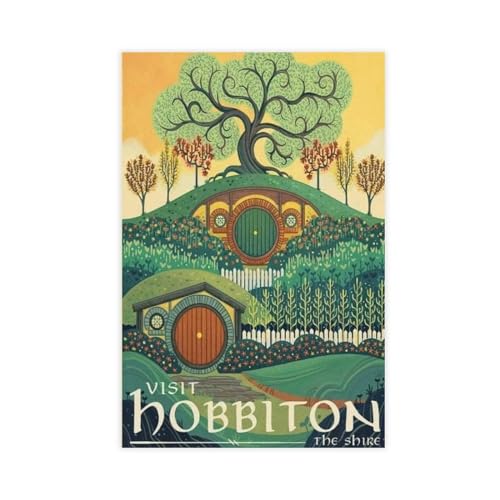 NAIKANG Hobbiton Herr der Ringe Film Vintage Reiseposter Leinwand Poster Schlafzimmer Dekor Sport Landschaft Büro Zimmer Dekor Geschenk Unrahmen 40 x 60 cm von Robnik