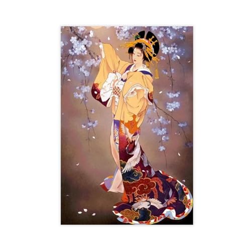 Robnik Leinwand-Poster, Motiv: japanische Geisha, Wandkunst, Dekor, Bild, Gemälde für Wohnzimmer, Schlafzimmer, Dekoration, ungerahmt, 40 x 60 cm von Robnik