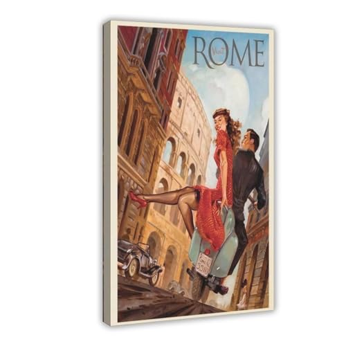 Vintage Reiseposter Rom von Vespa Italien Leinwand Poster Schlafzimmer Dekor Sport Landschaft Büro Zimmer Dekor Geschenkrahmen 30 x 45 cm von Robnik