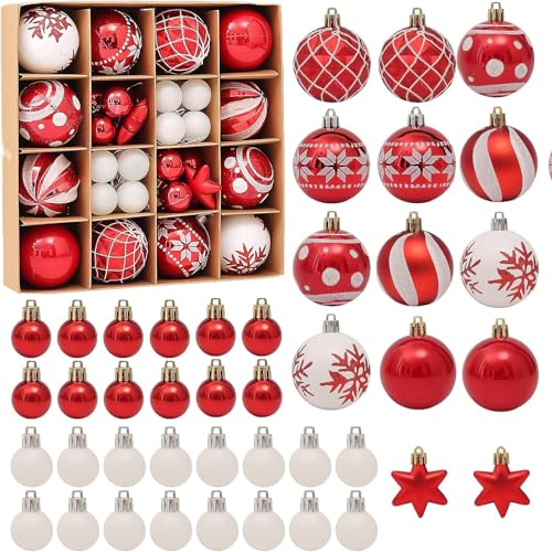 Robofun 42 Stücke Weihnachtskugeln Set, Robuste und Sichere Christbaumschmuck Set, Christbaumkugeln Rot Weiß mit Aufhängen, Mehrweg Plastik Kleine Bälle Weihnachtsbaum Deko für Drinnen und Draußen Robofun 42 Stücke Weihnachtskugeln Set, Robuste und Sichere Christbaumschmuck Set, Christbaumkugeln Rot Weiß mit Aufhängen, Mehrweg Plastik Kleine Bälle Weihnachtsbaum Deko für Drinnen und Draußen von Robofun