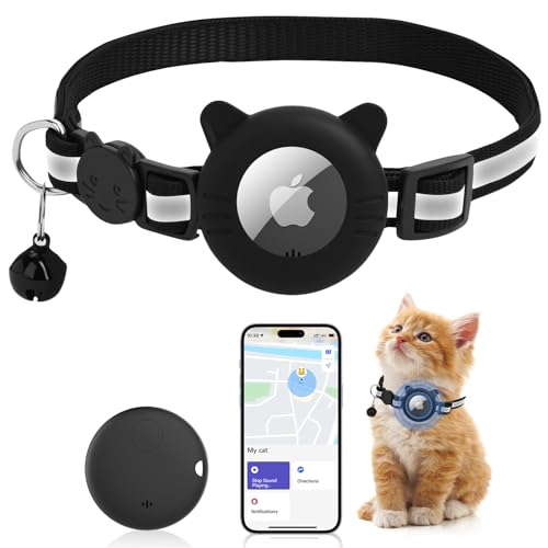 Robofun SmartTag Katzenhalsband, Reflektierend GPS Tracker Katze Ohne ABO für Katze, Tracking Standort von Haustieren (nur IOS), Personalisiert, Arbeite mit Apple Find My - Schwarz von Robofun