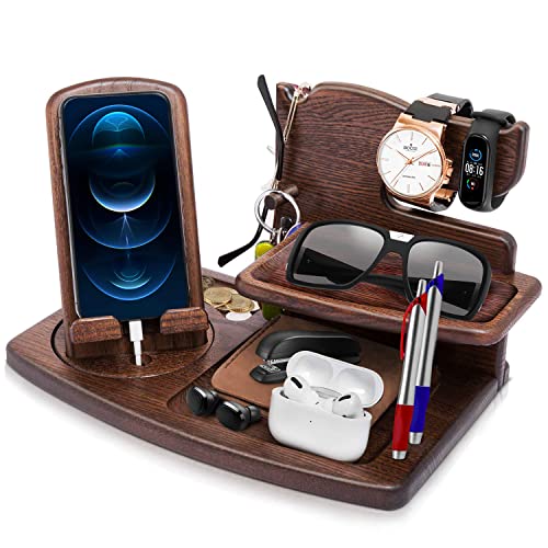 Geschenke für Männer Nachttisch Organizer Vatertagsgeschenk für Papa Rotierend Holz Telefon Dockingstation Geburtstagsgeschenk für Männer Geschenke für Papa Geschenk Vatertag Männertag Geschenke von Robomanor