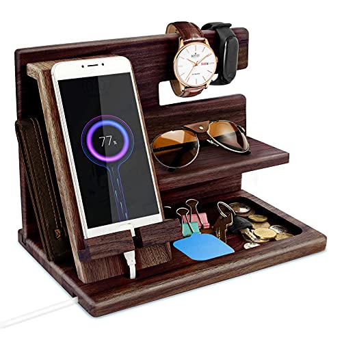 Geschenke für Männer Vatertagsgeschenk Holz Telefon Dockingstation Geldbörsenständer Uhren Nachttisch Organizer Geschenk Ehemann Papa Geschenk Vatertag Bruder Jubiläum Geburtstagsgeschenk für Männer von Robomanor