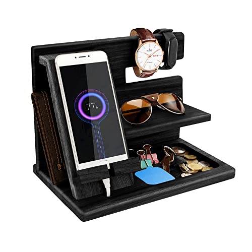 Geschenke für Männer Vatertagsgeschenk Holz Telefon Dockingstation Geldbörsenständer Uhren Nachttisch Organizer Geschenk Ehemann Papa Geschenk Vatertag Bruder Jubiläum Geburtstagsgeschenk für Männer von Robomanor