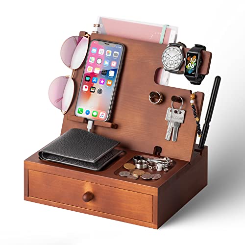 Geschenke für Männer Holz Telefon Dockingstation Nachttisch Organizer Werkzeug Männer Geschenke für Papa,Geburtstagsgeschenk für Männer, Männer,Geschenk Ehemann Weihnachten von Robomanor