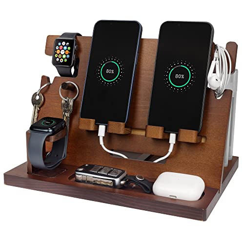 Geschenke für Männer Holz Telefon Dockingstation mit Schlüsselhalter Uhrenhalter Ladestation Vatertagsgeschenk Nachttisch Organizer Geburtstagsgeschenk für Männer Papa Ehemann Vater Geschenk Vatertag von Robomanor