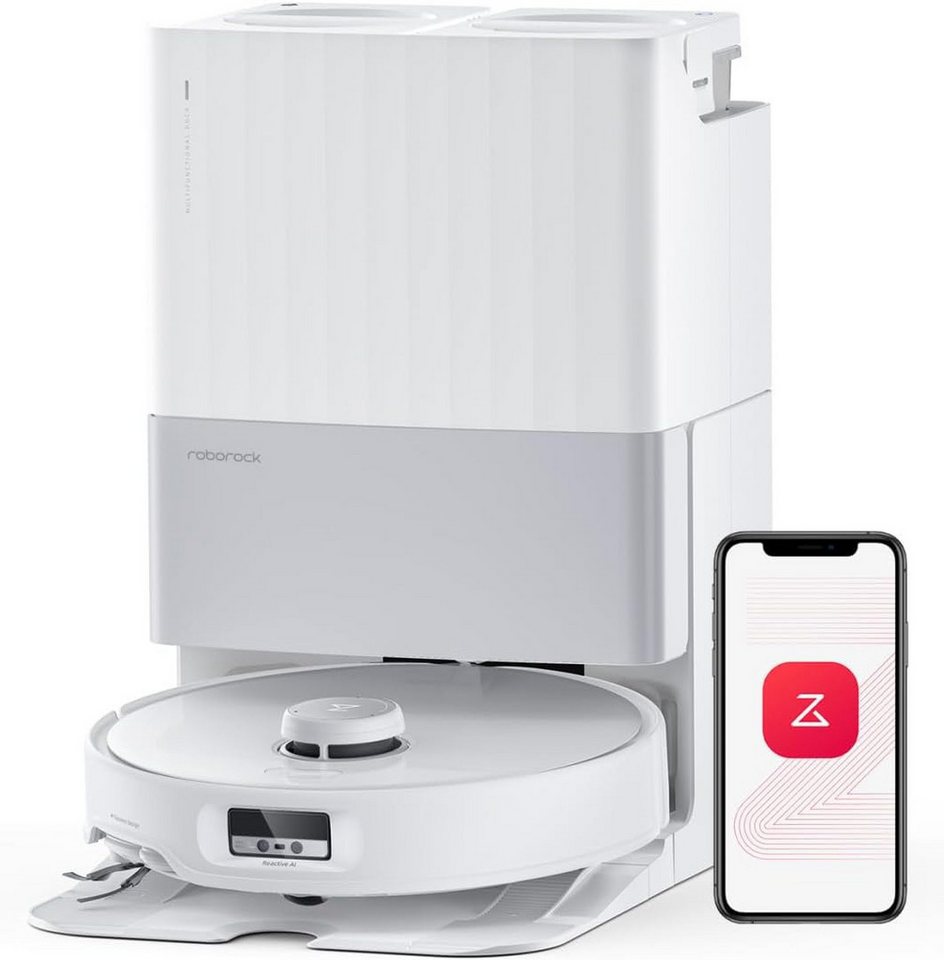 Roborock Saugroboter Qrevo Edge (VS Qrevo curv, Upgrade von Qrevo master) , Dual Anti-Tangle-System, , AdaptiLift™ Chassis, FlexiArm Design™ Kantenreinigung, Hebarem Wischmopp, 75℃ Heißwasser-Moppwäsche von Roborock