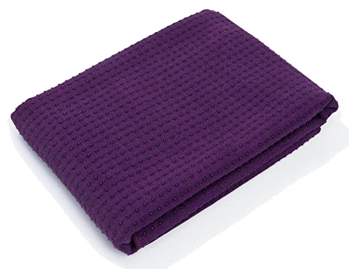 Fitness Handtuch für Yogamatte inkl Tasche, Rutschfest durch Silikonpunkte, 183cm x 63cm, Geeignet für Yoga, Freeletics, Antibakteriell,Schweiß absorbierend, Premium Mikrofaser Qualität, (Purple) von Robson