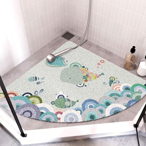 RobustWeg Fächerförmige Badematte,Dreieckige Luffa Badematte,Dreieckige Duschmatte mit starker Adsorption,PVC-Luffa-Dreieck-Massage-Duschmatte,rutschfest,Saugmatte,Massage,für Badezimmerboden von RobustWeg