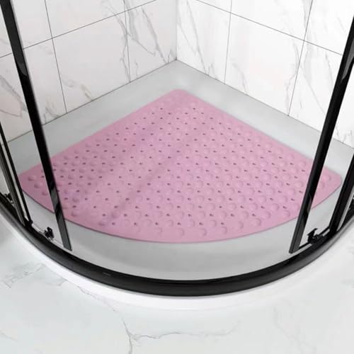 RobustWeg Gummi-Badematte für Eckdusche,Fächerförmige Badematte,Ecke Duschmatte,Anti-Schimmel-Dreieck-Duschmatte,mit Saugnäpfen,Schnell trocknend,für Dusche Dreieckiges Badezimmer oder Badewanne von RobustWeg