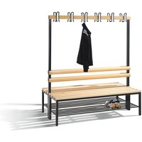 Robuste Umkleidebank C+P Premium, 2-seitig mit Hakenleiste für den Dauereinsatz Garderobenbänke erleichtern das Umkleiden. Diese stabilen und funktionalen Umkleidebänke eignen sich optimal für ein bequemes Sitzen beim Umziehen und das Ablegen von Kleidung. Das stabile Vierkant-Stahlrohr-Untergestell ist pulverbeschichtet und dadurch korrosionsfest. Die Sitzbank können Sie durch Bodengleiter aus Kunststoff leicht verrücken. Um Unebenheiten des Fußbodens auszugleichen und ein Wackeln der Bank zu verhindern, verstellen Sie die Bodengleiter bis zu 10 mm. Die klarlackierten, abwaschbaren Sitzleisten bestehen aus allseitig gehobeltem und oben abgerundetem Hartholz. Mit einer Sitzhöhe und -tiefe von 420 x 353 mm bietet die Umkleidebank angenehmen Sitzkomfort. Die doppelseitige Garderoben-Sitzbank ist mit Rückenlehne, Hakenleiste und wahlweise mit einem Schuhrost ausgestattet. Profitieren Sie von diesem funktionalen Einrichtungsgegenstand für Ihre Umkleide. Kaufen Sie die Umkleidebank C+P Premium, 2-seitig mit Hakenleiste hier bei uns.Umkleidebank C+P Premium, 2-seitig mit Hakenleiste, Länge 1.960 mm, mit Schuhrost Umkleidebank C+P Premium, 2-seitig mit Hakenleiste, Länge 1.960 mm, mit Schuhrost Robuste Umkleidebank C+P Premium, 2-seitig mit Hakenleiste für den Dauereinsatz Garderobenbänke erleichtern das Umkleiden. Diese stabilen und funktionalen Umkleidebänke eignen sich optimal für ein bequemes Sitzen beim Umziehen und das Ablegen von Kleidung. Das stabile Vierkant-Stahlrohr-Untergestell ist pulverbeschichtet und dadurch korrosionsfest. Die Sitzbank können Sie durch Bodengleiter aus Kunststoff leicht verrücken. Um Unebenheiten des Fußbodens auszugleichen und ein Wackeln der Bank zu verhindern, verstellen Sie die Bodengleiter bis zu 10 mm. Die klarlackierten, abwaschbaren Sitzleisten bestehen aus allseitig gehobeltem und oben abgerundetem Hartholz. Mit einer Sitzhöhe und -tiefe von 420 x 353 mm bietet die Umkleidebank angenehmen Sitzkomfort. Die doppelseitige Garderoben-Sitzbank ist mit Rückenlehne, Hakenleiste und wahlweise mit einem Schuhrost ausgestattet. Profitieren Sie von diesem funktionalen Einrichtungsgegenstand für Ihre Umkleide. Kaufen Sie die Umkleidebank C+P Premium, 2-seitig mit Hakenleiste hier bei uns.Umkleidebank C+P Premium, 2-seitig mit Hakenleiste, Länge 1.960 mm, mit Schuhrost Umkleidebank C+P Premium, 2-seitig mit Hakenleiste, Länge 1.960 mm, mit Schuhrost von Robuste Umkleidebank C+P Premium, 2-seitig mit Hakenleiste für den Dauereinsatz Garderobenbänke erleichtern das Umkleiden. Diese stabilen und funktionalen Umkleidebänke eignen sich optimal für ein bequemes Sitzen beim Umziehen und das Ablegen von Kleidun