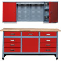 Werkstatt-Set Deister 2-teilig, Hängeschrank + Werkbank, Breite 1.700 mm, rot von Jungheinrich PROFISHOP