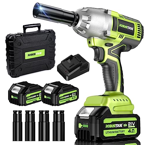 Robustrue 800N.m Akku Schlagschrauber, 8000 mAh Akku Schlagschrauber mit Schnellladegerät, 21V Brushless Motor Elektrischer Schlagschrauber mit 4 Schlagschraubdüsen, RT804B von Robustrue