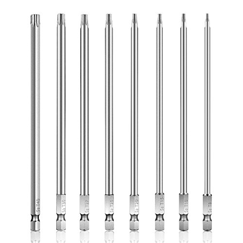 Rocaris 8 Stück 1/4 Zoll Magnetischer Sechskantschaft T8-T40 6 Zoll Länge S2 Stahl Torx Security Kopf Schraubendreher Bohr Bits von Rocaris