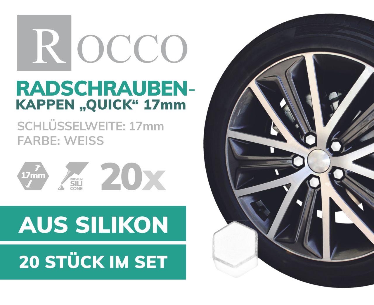 Rocco Radschraubenkappen 17 mm weiß 20 Stück von Rocco