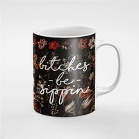 Blumen Bithces Werden Sippin Auf Schwarzer Keramik Kaffee Tee Tasse Geschenk Für Ihn/Ihre Freundin Mitarbeiter | Mug121 von RoccoDesignsStudio