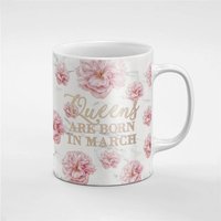 Königinnen Sind Geboren Im März Pastell Rosa Blüten Auf Weißem Marmor Keramik Kaffee Tee Tasse Geschenk Für Ihn/Ihre Freundin Mitarbeiter | Mug111 von RoccoDesignsStudio