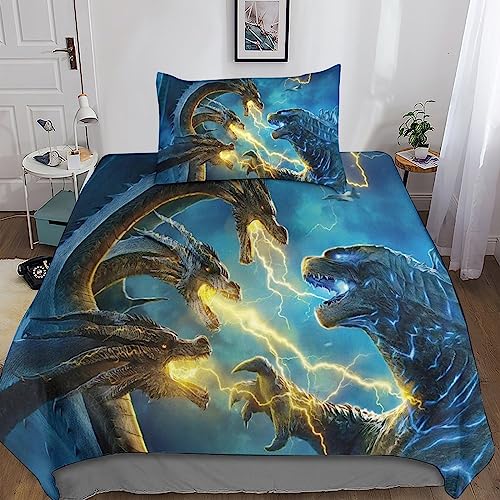 Godzilla Kinder Bettwäsche Print Mikrofaser Bettbezug Mit Kopfkissenbezug, Jungen Teens Bettwäsche Set Kinder Erwachsene, Weich Haltbar Atmungsaktive Single（135x200cm） von Rochile