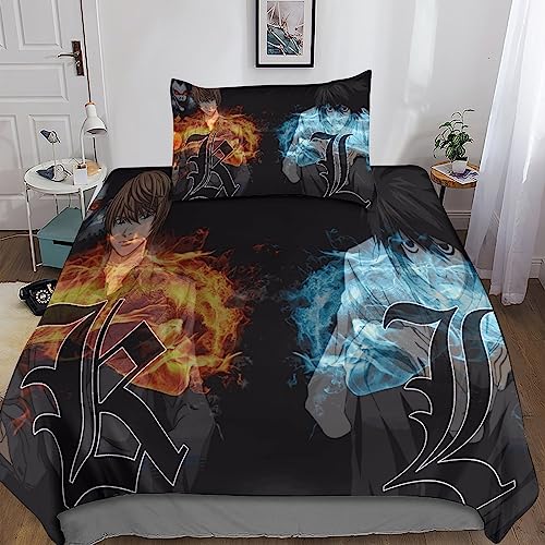 Rochile Death Note 3D Bettwäsche-Set Weich Mikrofaser Bettwäsche Set,für Unisex,mit Bettbezug Und Kissenbezug Haltbar Atmungsaktive Single（135x200cm） von Rochile