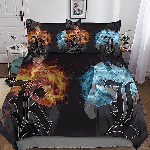 Rochile Death Note Bettwäsche Bettwäsche Set Microfaser Bettbezug Und Kissenbezug Mit Reißverschluss 3 Teilig Sets Für Erwachsene Teenager Kinder Double（200x200cm） von Rochile