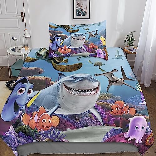 Rochile Finding Nemo Jungen Teenager Bettbezug Set Modern Bettwäsche Dekorativ Betten Set Polyester Für Kinder Männer Bettbezüge Single（135x200cm） von Rochile